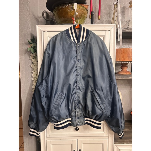 Vintage Varsity Bomber Jacket XLarge Navy Retro Americana - Picture 7 of 7